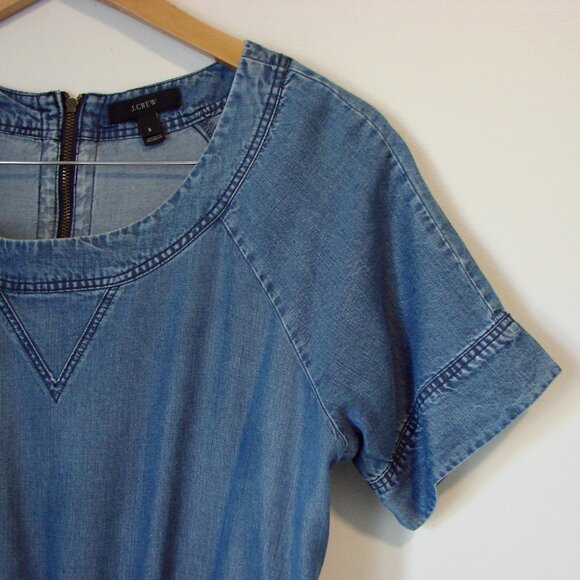J. Crew Chambray Denim Dress Blue Preppy Tencel Short Sleeve Mini Size Small - Picture 8 of 16